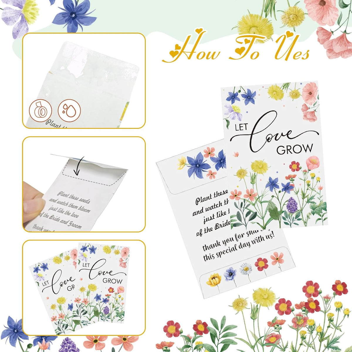 Cinrobiye 50 Sets Let Love Grow Wedding Favors for Guests Seed Packet Bags (Seed Not Include) with