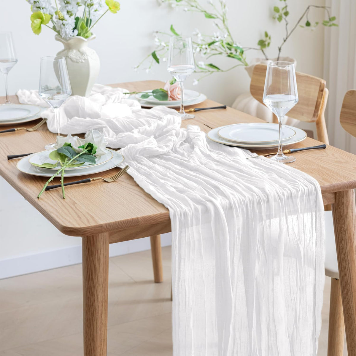 Asee'm 12pcs Cheesecloth Table Runner 120 Inches Long Ivory Boho Gauze Cheese Cloth Runner 10FT