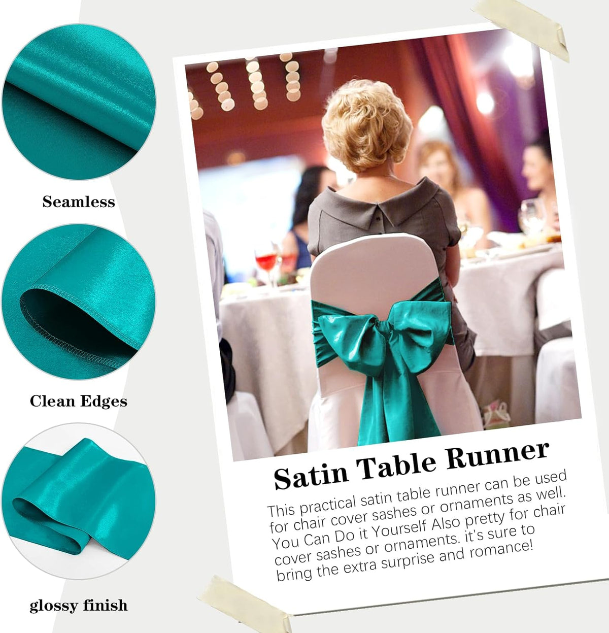 10 Pack Satin Table Runner 12 x 108 Inch Long Peacock Blue Silk Table Runner for Wedding Party