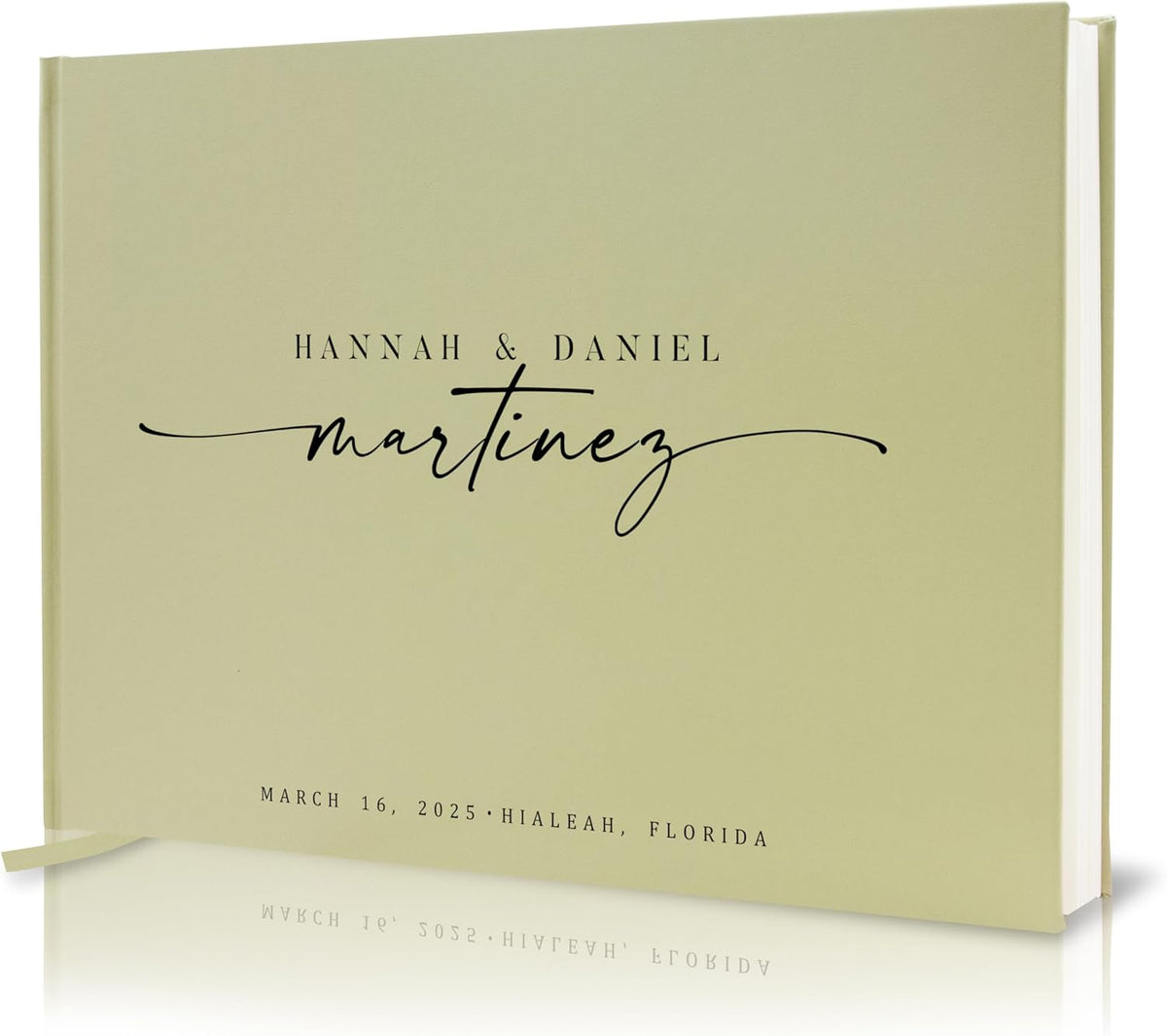Personalized Guest Book - 11.5" x 8.5" Custom Bride & Groom Names with Bookmark and Hard Cover 140