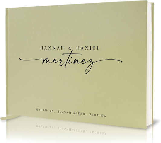Personalized Guest Book - 11.5" x 8.5" Custom Bride & Groom Names with Bookmark and Hard Cover 140