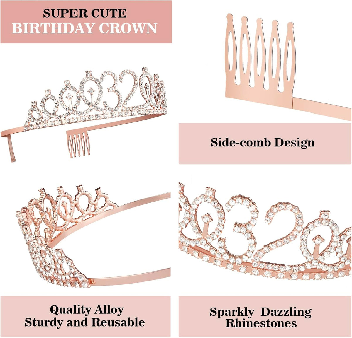 32 Birthday Decorations for Women Including Birthday Sash, Crown/Tiara, Candles and Cake Topper, 32