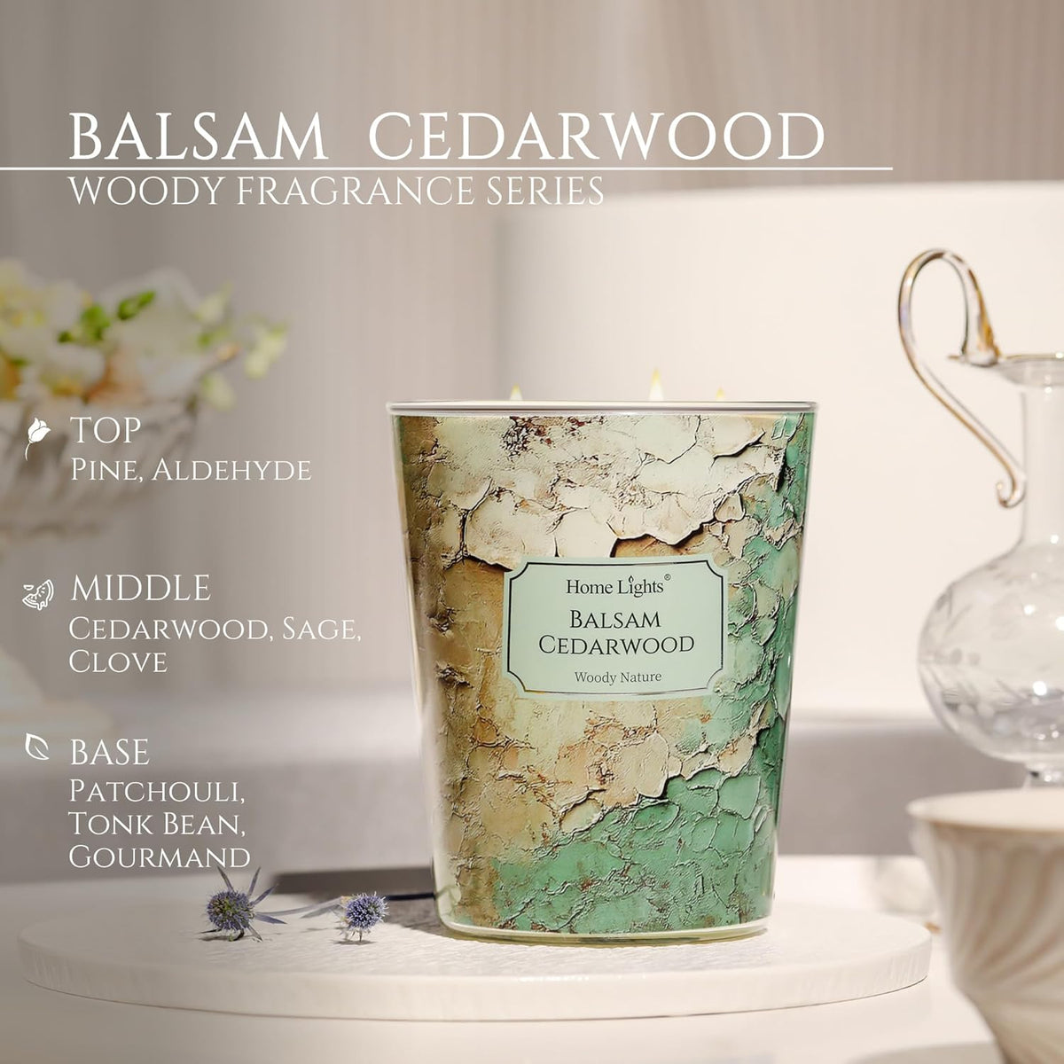HomeLights Balsam Cedarwood Scented Candles | 34oz Soy Candles Industrial Chic 3-Wick Large Candle