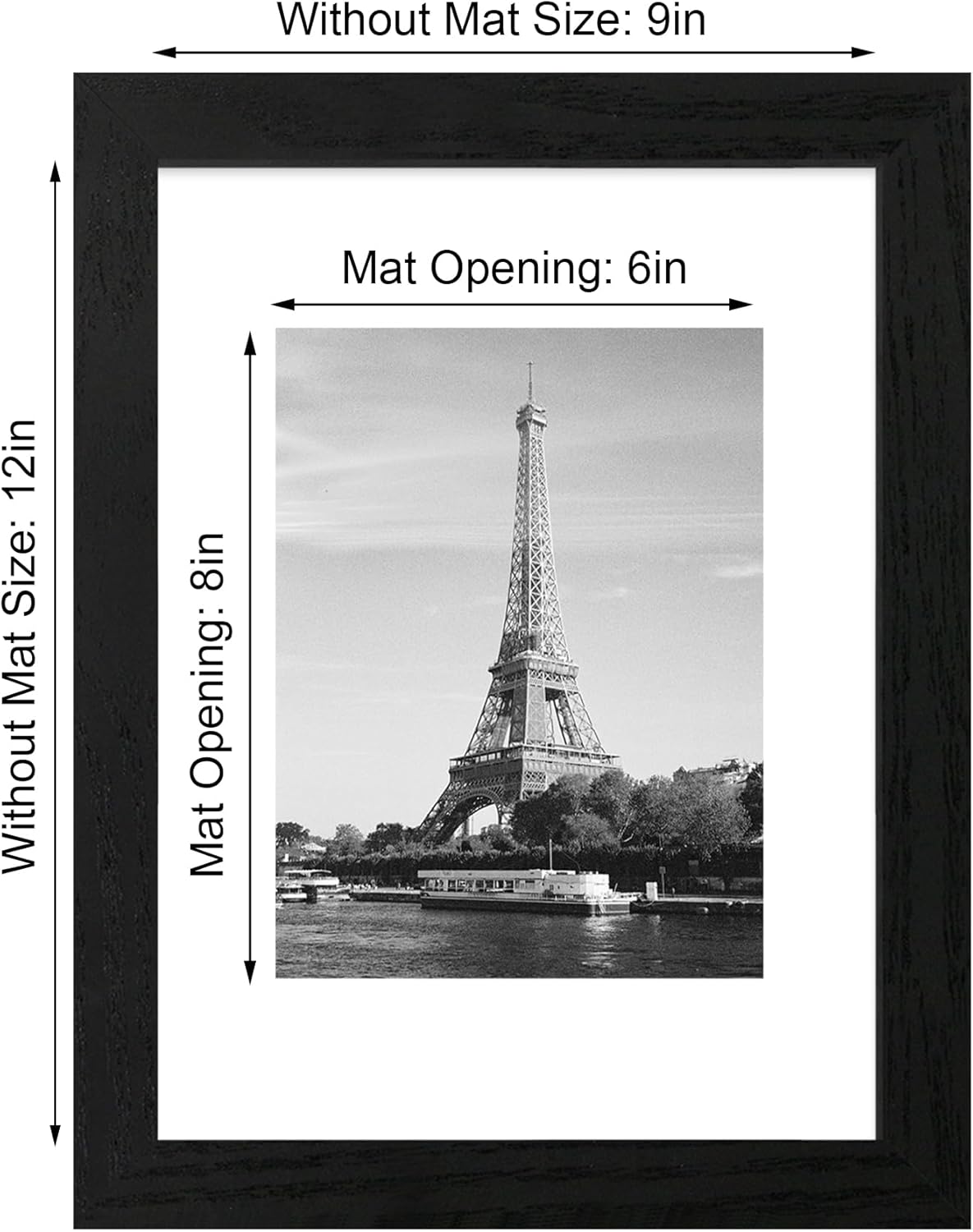 9x12 Picture Frame Set of 4 with Tempered Glass, Black Frames Display 6x8 Picture with Mat or 9 x