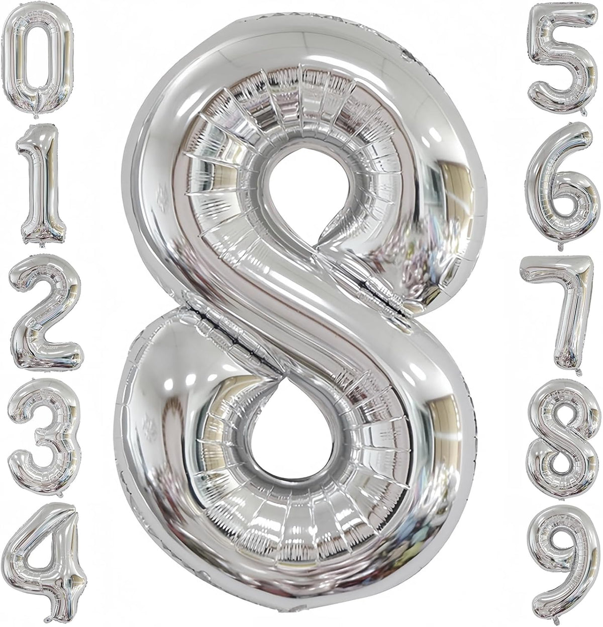 Silver 8 Balloon,40 Inch Number 8 Balloon,8 Birthday Balloon Decorations,Helium Silver 8 Balloon