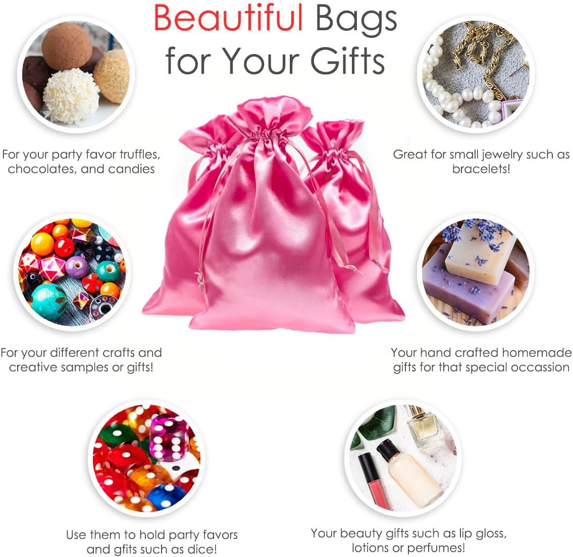 5" x 8" Pink Satin Gift Bags, Jewelry Bags, Wedding Favor Drawstring Baby Shower Christmas 50 per