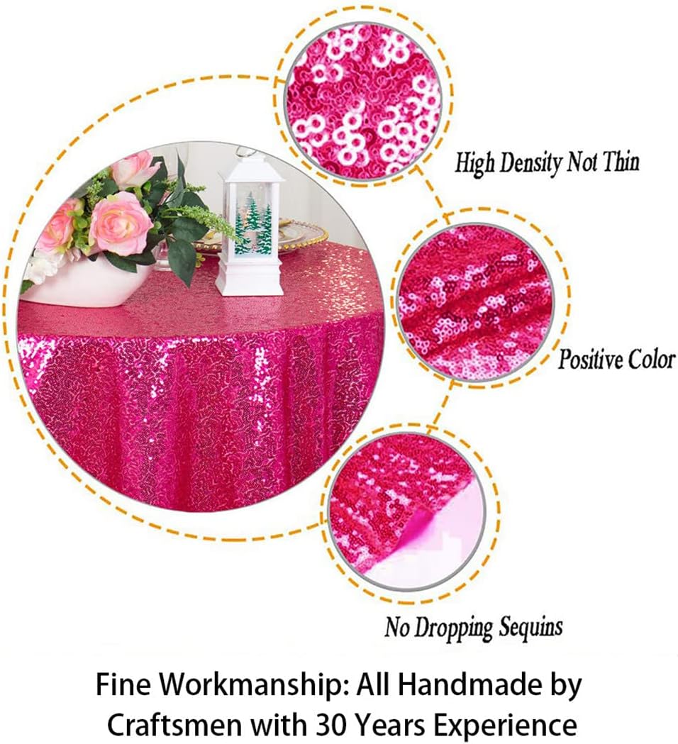 ShinyBeauty Sequin Table Overlay Hot Pink 36''x36'' Small Sequin Tablecloth Square Sequin Table