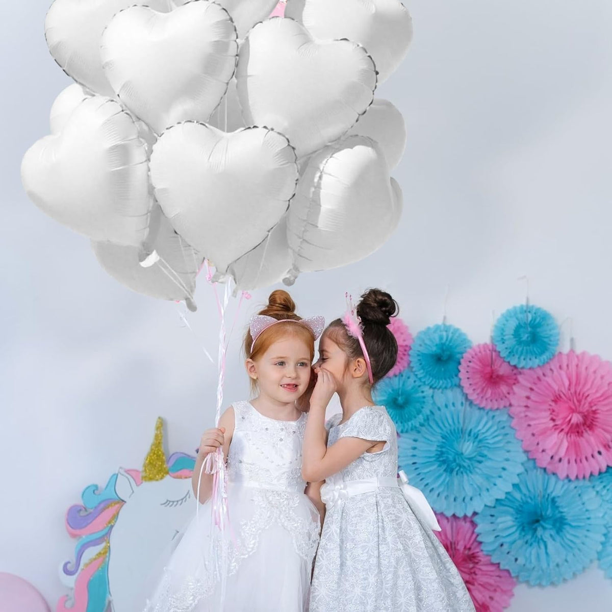 TONIFUL 15Pcs 18 Inch White Heart Balloons White Heart Shape Foil Mylar Balloons Decoration for