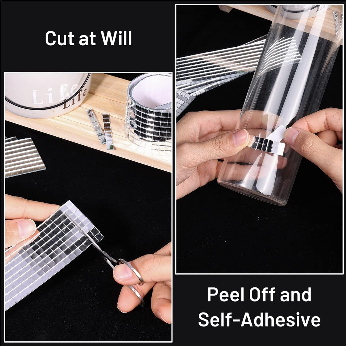 PP OPOUNT 10800 PCS Disco Tiles, 5 x 5 mm Self-Adhesive Glass Mirror Tiles for Craft Decoration