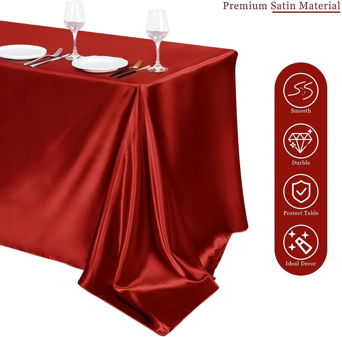 TURSTIN 1 Pack Burgundy Satin Tablecloth 102 x 58 Inch Overlay Satin Table Cover Rectangle Bright