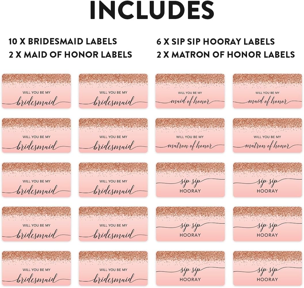 Andaz Press Mini Champagne Wine Bottle Proposal Labels - Will You Be My Bridesmaid? Matron Maid of
