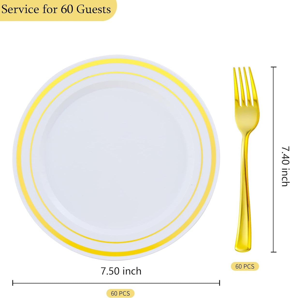 120pcs Gold Dessert Plates with Forks for 60 Guests-60pcs 7.5" Small Plastic Dessert Plates and