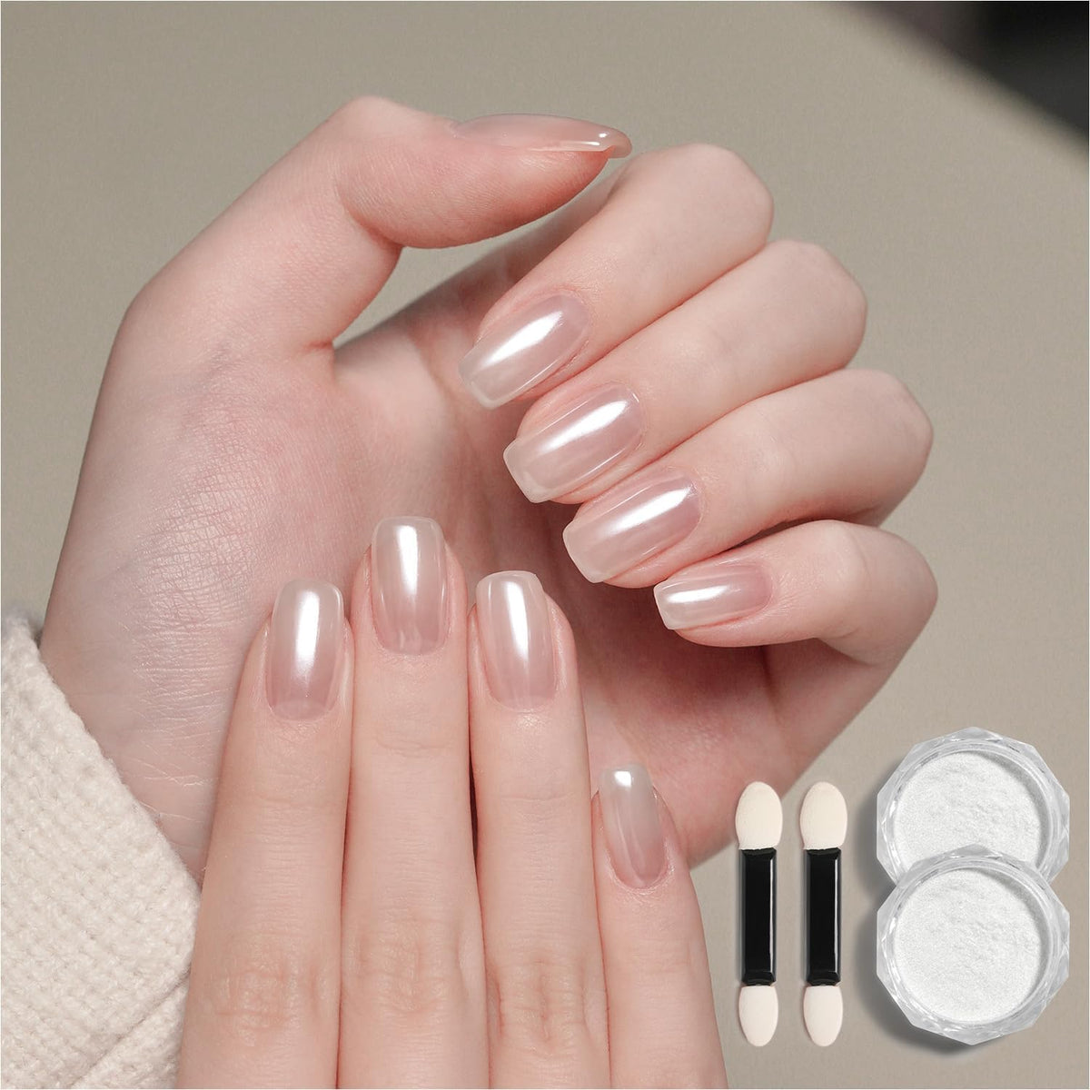 GAOY White Pearl Chrome Nail Powder, 2Pcs Mirror Effect Shimmer Glitter Pigment for Mermaid Aurora