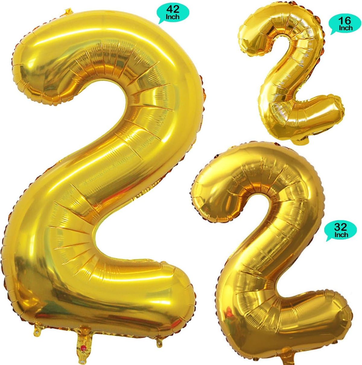 GOER Gold Foil Balloons Number 2,Huge Number Balloons for 2nd Birthday Party Supplies Anniversary