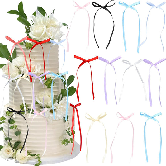 Ephlyn 30Pcs Bow Cupcake Toppers Valentine's Bowknot Ribbons Coquette Bow High Footed Cup Balloon