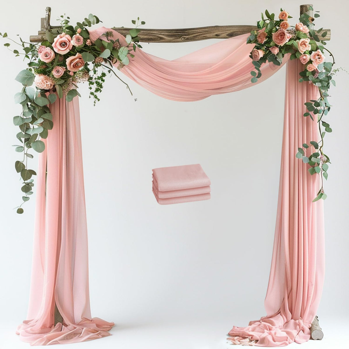 Wokceer Blush Wedding Arch Draping Fabric Backdrop 3 Panels 28.7" X 20FT Sheer Drapes Fabric for