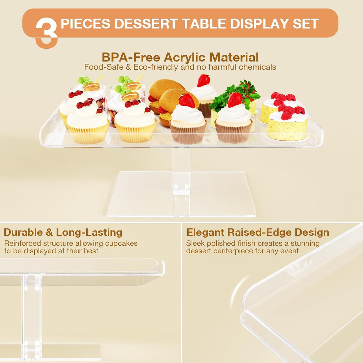 Dessert Cupcake Stand, 3 Set Acrylic Tiered Serving Tray for Dessert Table Display, Cup Cake Holder