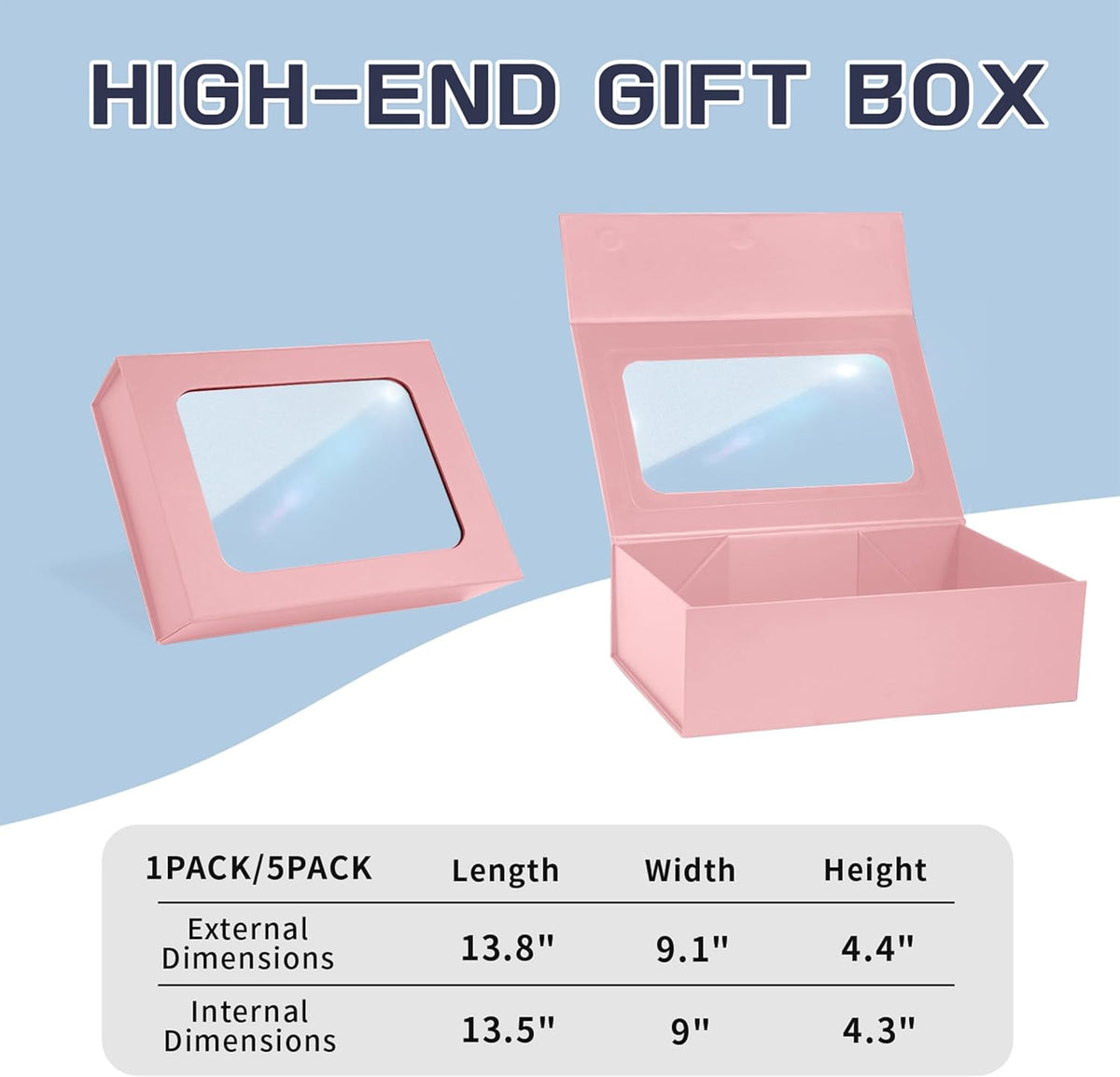 Pink Large Gift Boxes with Window, 13.5"x9"x4.3" Bridesmaid Boxe for Gift Giving,Birthday Gift Box