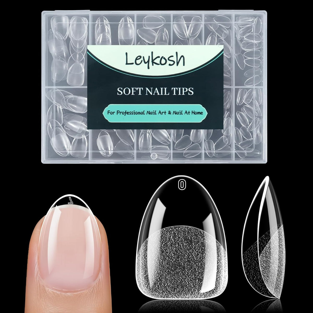 Extra Short Almond Nail Tips, 216pcs Acrylic Soft Fake Nails Gel Nail Tips, Full Cover Pre-Shaped