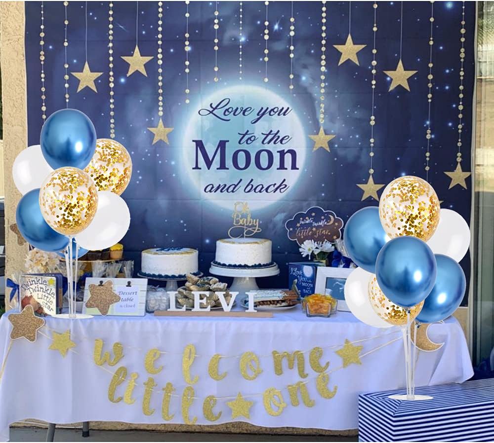TONIFUL 4 Table Centerpiece Balloon Stand Kit Include Blue White Gold Confetti Balloons Prefect for