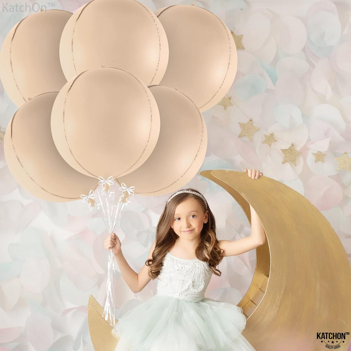 KatchOn, Big 22 Inch Beige Balloons Set - Pack of 6, Cream Balloons | Boho Balloon, Lace Balloon