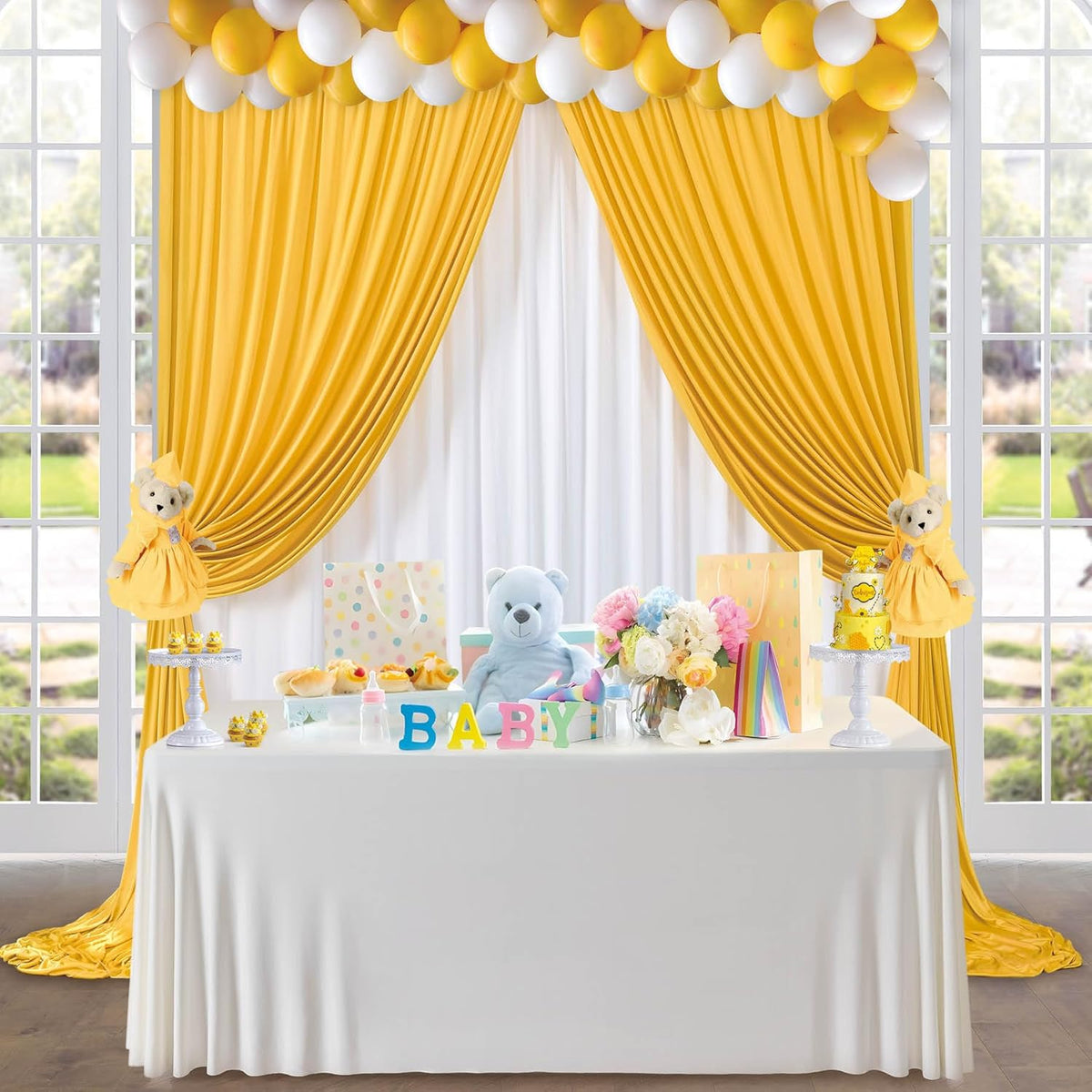 40 ft x 10 ft Wrinkle Free Yellow Backdrop Curtain for Parties, Ginger Polyester Photo Backdrop