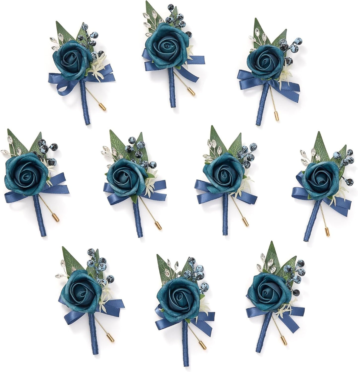 Serwalin 10Pcs Boutonniere for Men, Blue Groom and Best Man Boutonniere, Artificial Flowers for