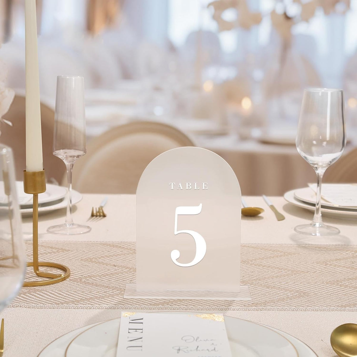 UNIQOOO Frosted Arch Wedding Table Numbers with Stands 1-20, 5x7" Acrylic Display Signs and