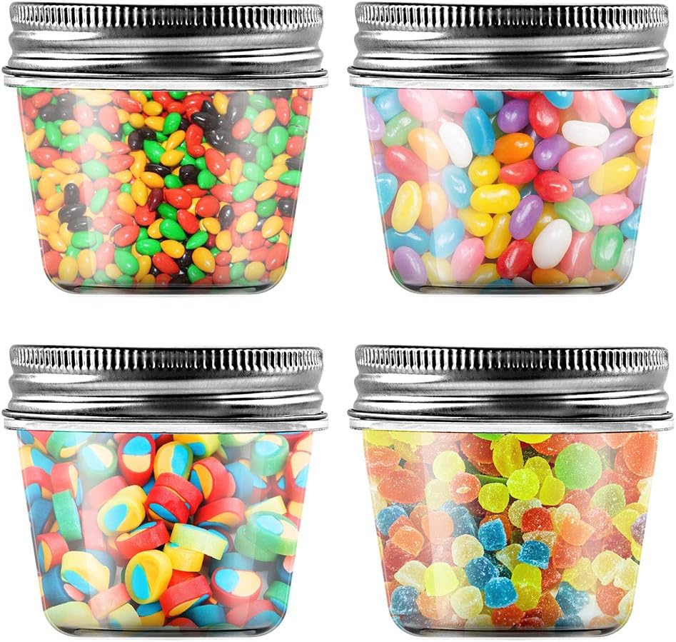 novelinks 4 oz Clear Plastic Jars with Screw-On Lids – Reusable Round Containers for Slime, Food