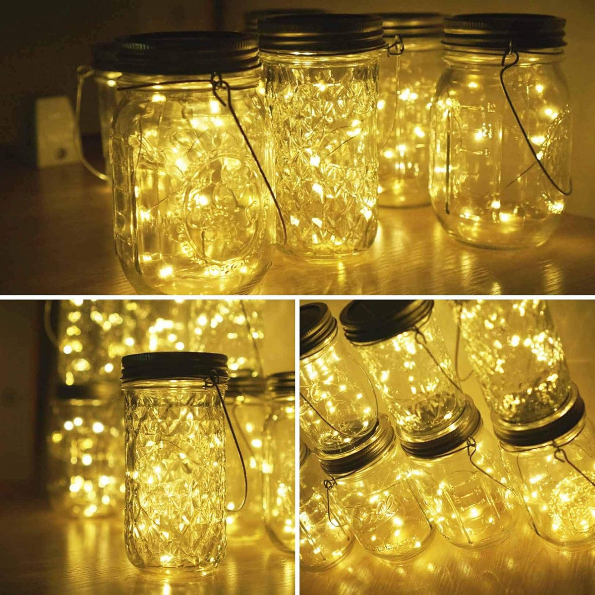 Miaro Solar Mason Jar Lights with Hanger, 6 Pack 10 LED Waterproof Warm White Fairy String
