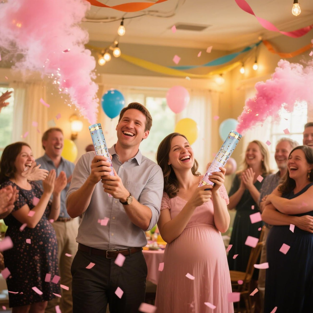 Previvo Gender Reveal Confetti Powder Cannon - 2 Pack Pink Baby Gender Reveal Poppers - 100%