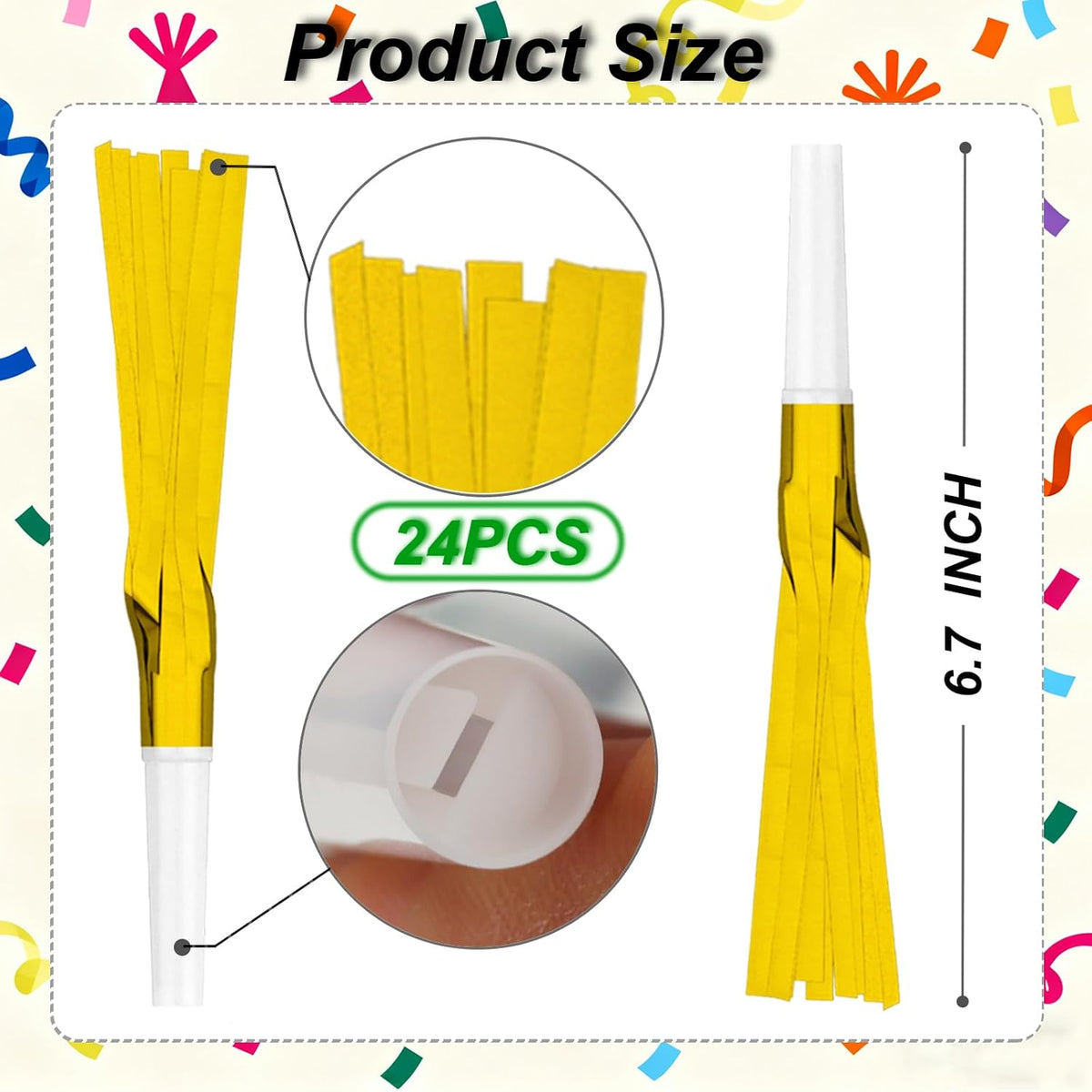 24PCS Bulk Party Blowers & Colourful Noise Makers - Fringed Glitter Party Horns Whistles for