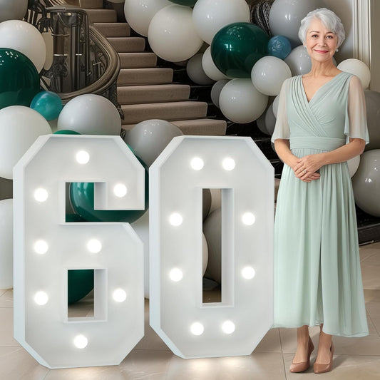 Marquee Numbers 3 Feet Tall Big Light Up Numbers 60th Birthday Decorations Women Men White