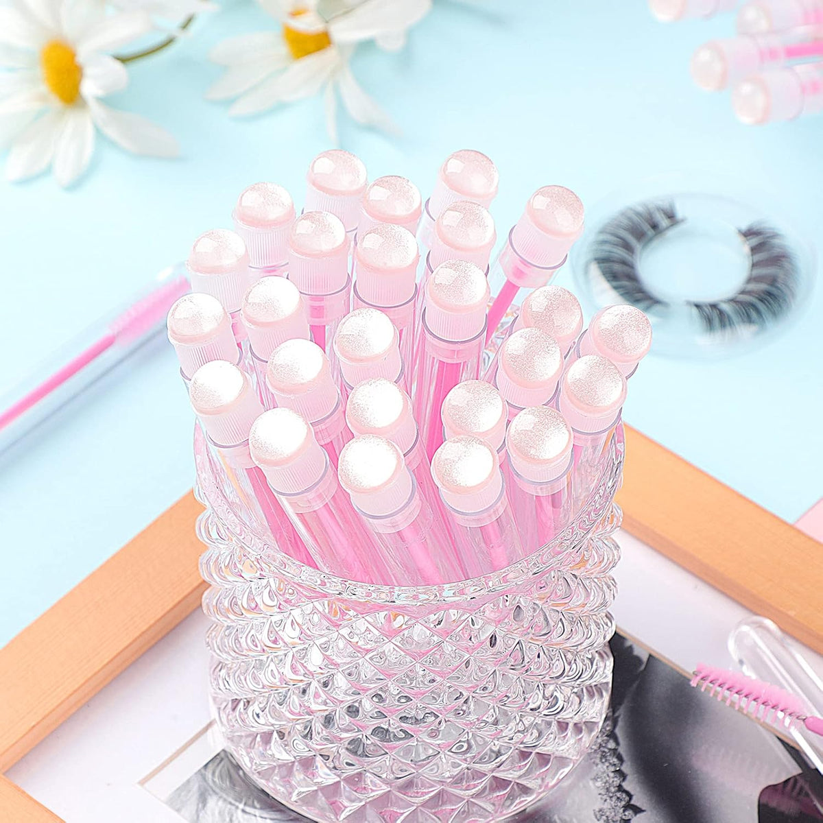 50pcs Eyelash brush Lash Wand Makeup tool Eyelash Extension supplies Cleaning brush Diamond Mascara