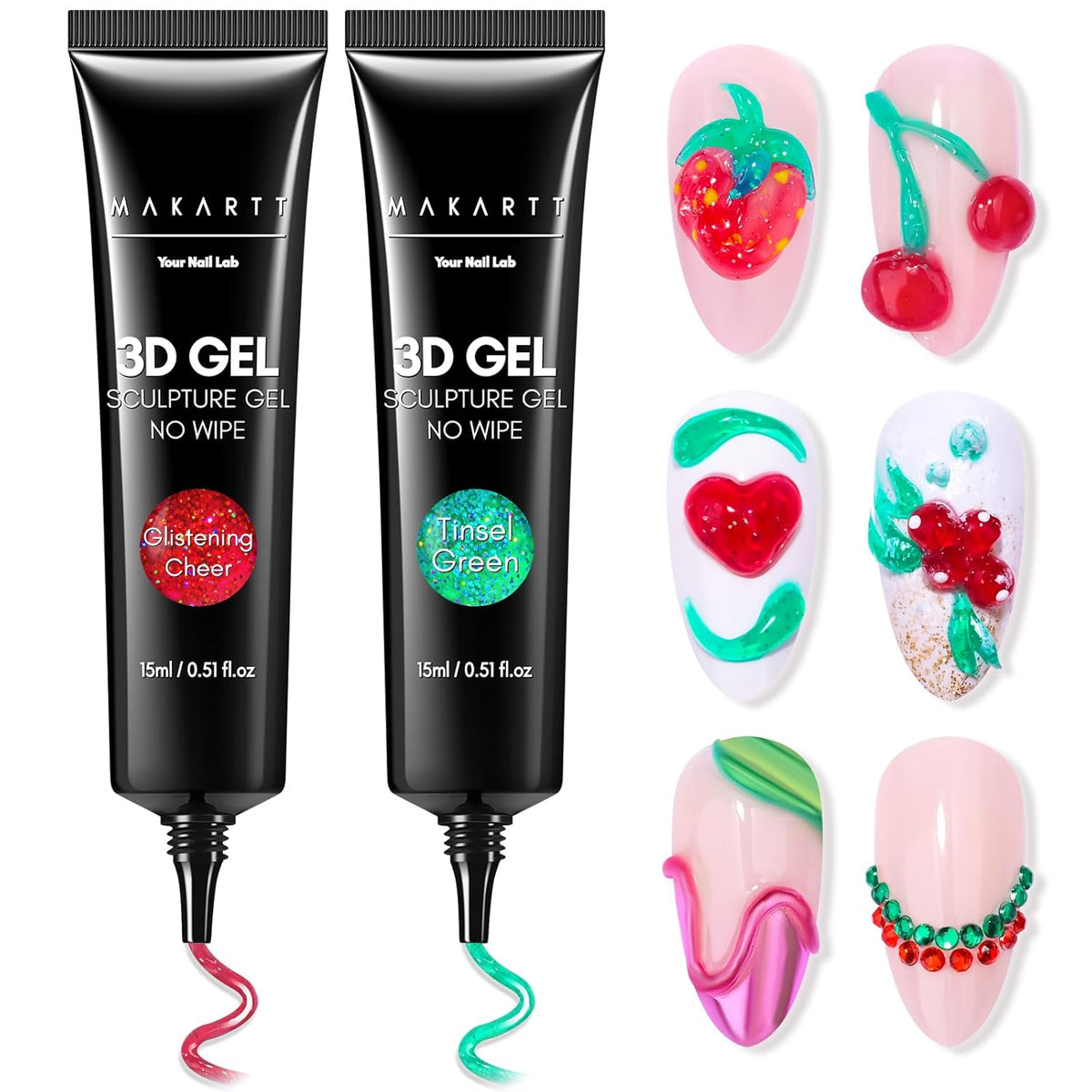 Makartt 3D Sculpting Gel for Nail Art Kit: 3D Nail Gel for Nail Art, 15ml No Wipe Polish for