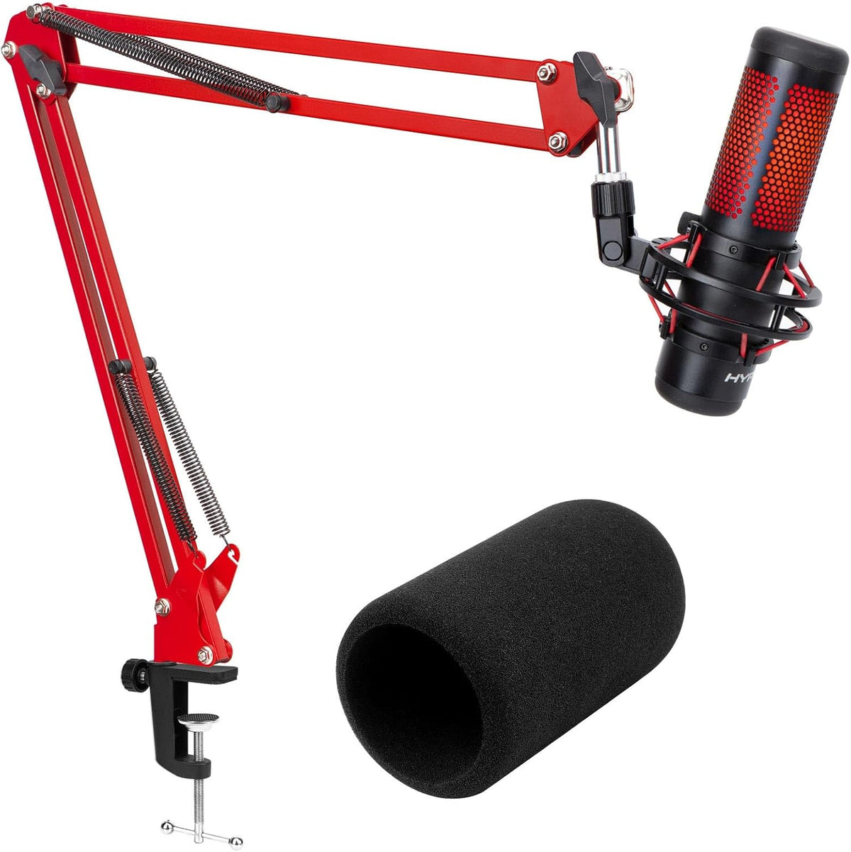 SUNMON HyperX QuadCast Boom Arm - Upgraded Red Boom Arm with Windscreen, Sound Insulation and Noise