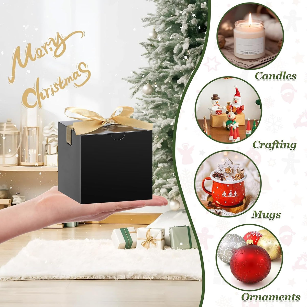 DOYIDE 20 Pack Small Gift Boxes, 6x6x6 Inch Black Elegant Paper Boxes with Ribbons, Christmas Gift
