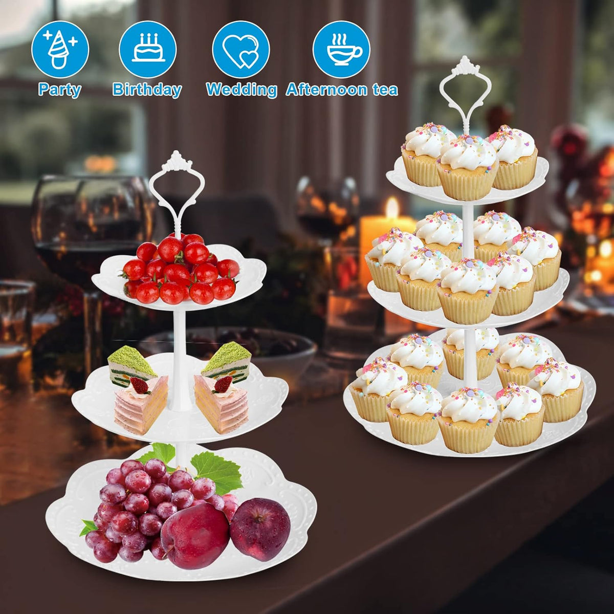 Coitak 3 Tier Cupcake Stand, Plastic Tiered Serving Stand, Dessert Tower Tray for Tea Party, Baby