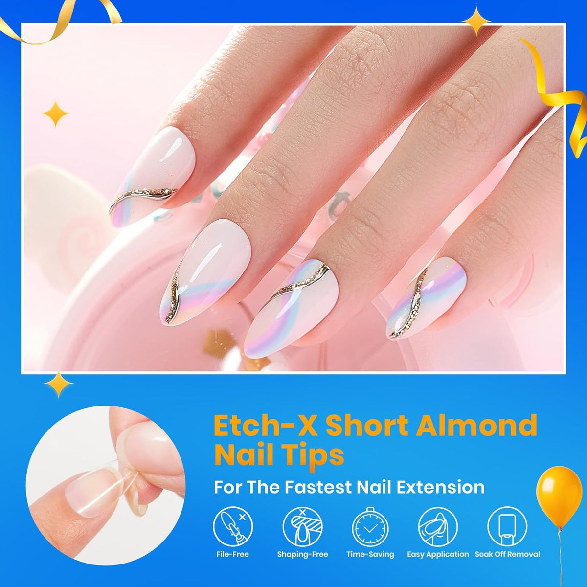Beetles Short Almond Nail Tips: 12 Sizes 288 PCS Half Matte Full Cover Gel Tips Clear Acrylic Gel