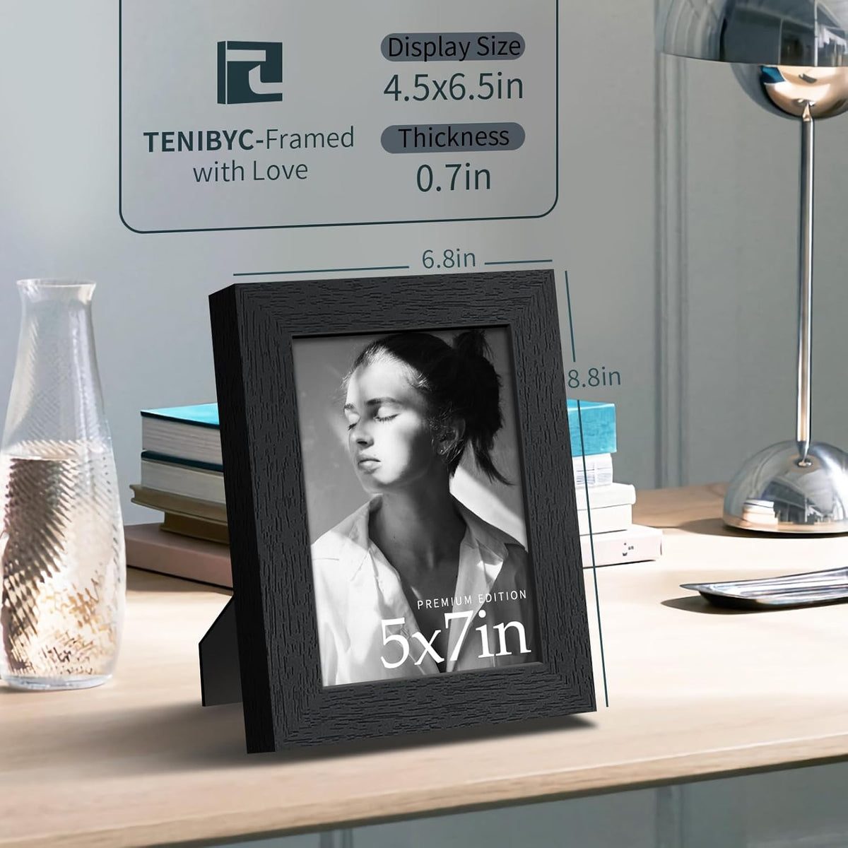 5x7 Picture Frame 3 Pack - Black Woodgrain, Solid Wood & HD Tempered Glass, Table Display or Wall