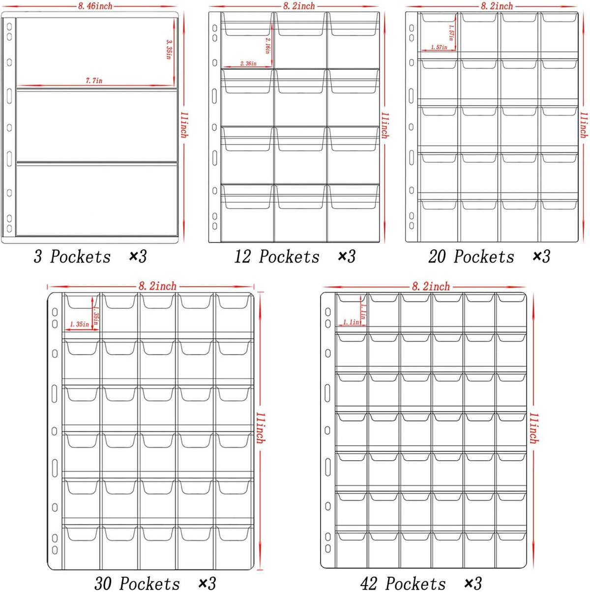 321 Pockets Fireproof Coin Collection Holder Album Book for Collectors, 312 Pockets Coins
