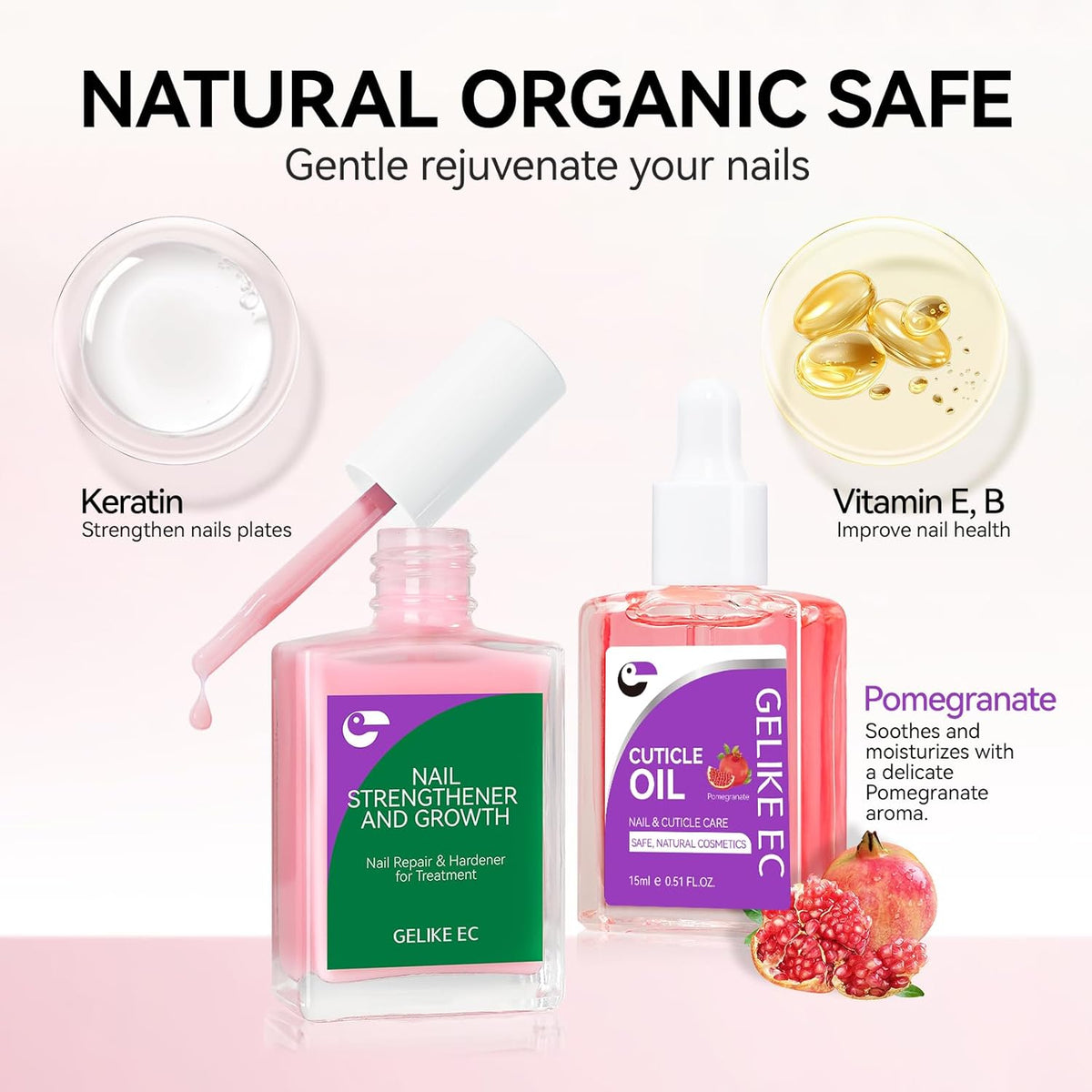 Natural Nail Growth & Oil Kit: Rose & Pomegranate Nail Care Set - Deep Repair for Damaged Nails