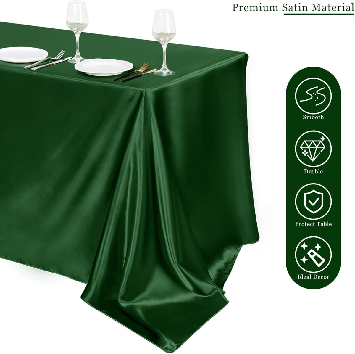 TURSTIN 1 Packs Dark Green Satin Tablecloth 102 x 58 Inch Overlay Satin Table Cover Rectangle