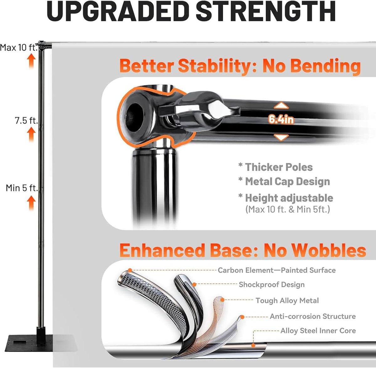 Heavy Duty Pipe and Drape Frame Kit 10x10ft Adjustable Height/Width Photography Background Support