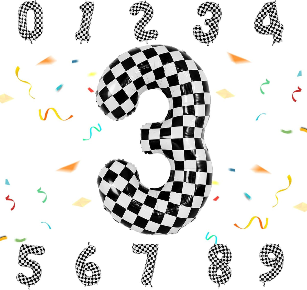 40 Inch Checkered Number Balloon - Race Flag Pattern Big Helium Balloon for Birthday Party