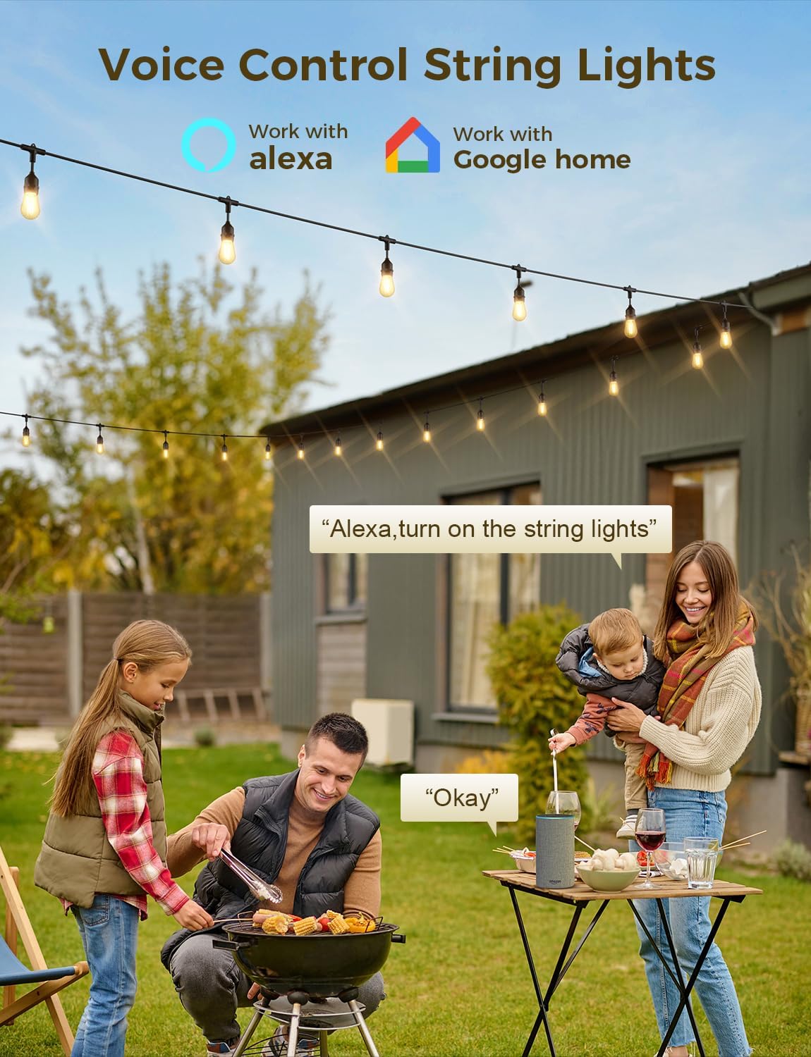 XMCOSY+ Smart Outdoor String Lights, 123Ft LED Patio Lights Waterproof IP65, App Control