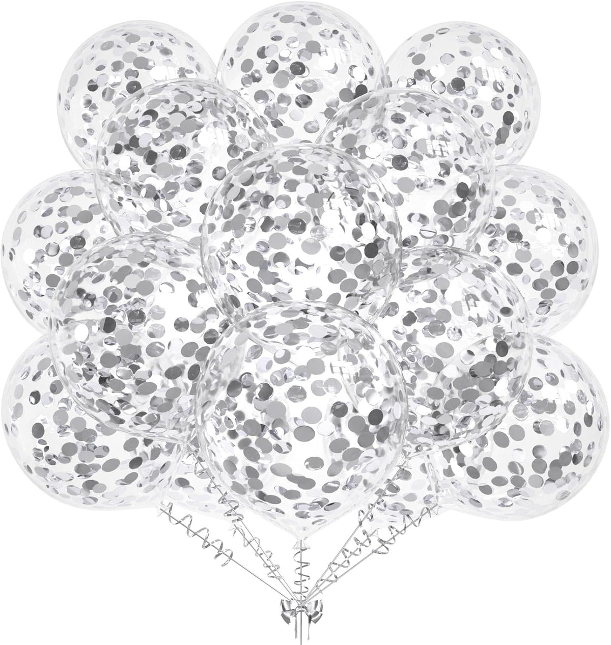 50pcs Silver Foil Confetti Balloons,12 inch Latex Balloon with Silver Confetti Inside for Birthday