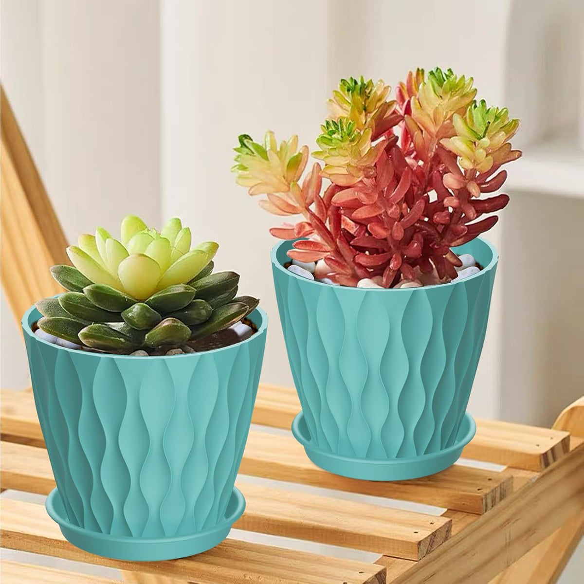 12 Pack 4 Inch Small Plant Pots with Saucers, Waffle Texture Plastic Planters with Drainage Holes