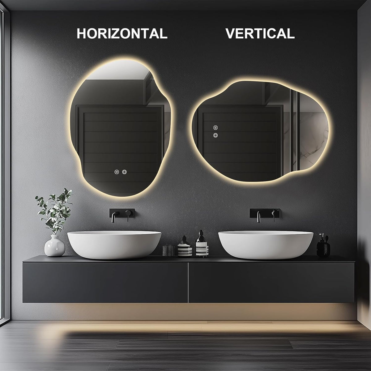 Irregular LED Bathroom Mirror with Lights,Asymmetrical Led Bathroom Vanity Mirror for Wall with