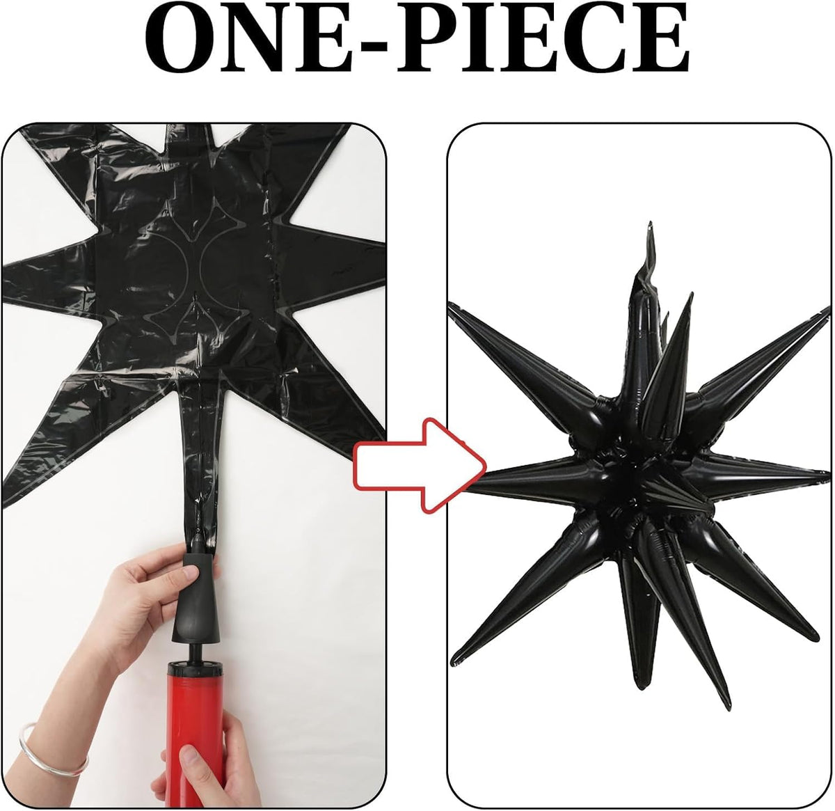 Black Star Balloons 12pcs, 27/22 Inch Foil Star Explosion Balloons, Large Spike Mylar Cone Balloon